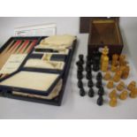 Early 20th Century Staunton pattern, ebony and boxwood chess set in box and a cased backgammon set