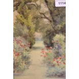Yeend Kind signed watercolour, a garden in bloom, 11ins x 8.5ins