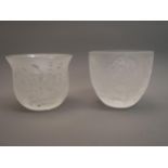Small modern Lalique ' Onbelles ' vase, 3ins high, in original box together with another