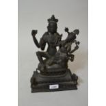 19th Century Indian dark patinated bronze group of Buddha and Ganesh, the rectangular stepped base
