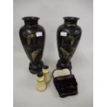Pair of 19th Century red velvet cased gilt metal and ivory covered binoculars (at fault) and a