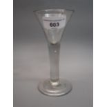 Late 18th / early 19th Century drinking glass, the conical bowl above a tapering teardrop stem and