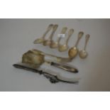 Seven items of French silver flatware and two French silver handled servers