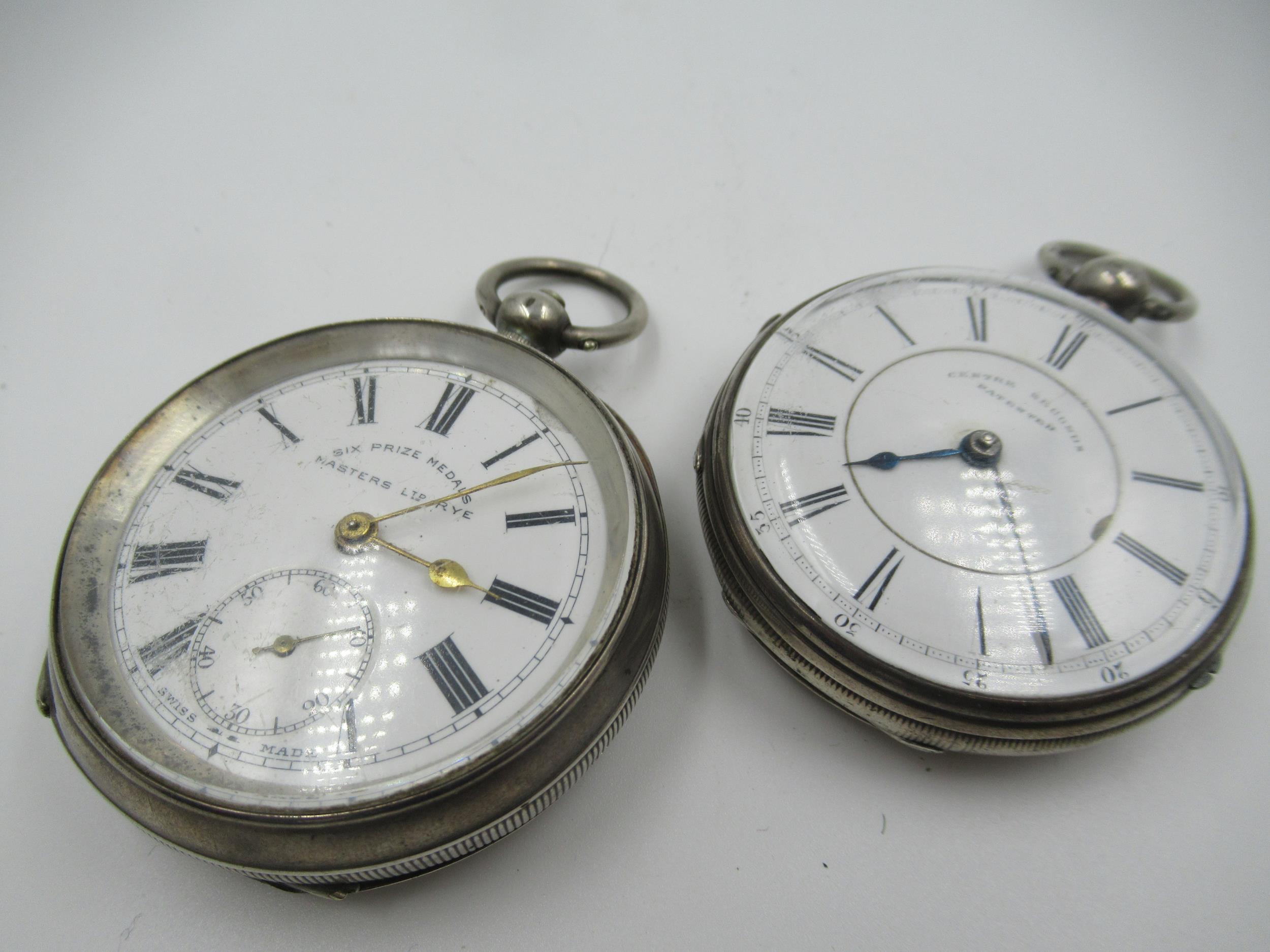 Silver cased keywind pocket watch, the enamel dial with Roman numerals signed Masters Limited,
