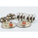 Two pairs of silver clip-on earrings, together with a pair of gem set earrings