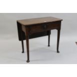 Small George II mahogany single drop-flap side table with a frieze drawer, raised on turned supports