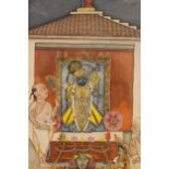 18th / 19th Century Indian painting, study of a blue skinned Deity with figures in attendance, 11ins