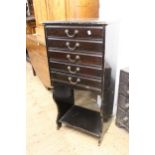 Edwardian ebonised five drawer music cabinet, 19.5ins wide x 40.5ins high