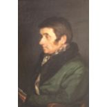 19th Century English school oil on canvas, half length portrait of a gentleman, 15.5ins x 13ins