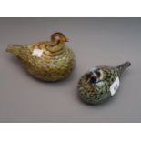 Littala glass figure of a bird ' Summer Grouse ', in a gold finish with trailed feather