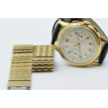 Gentleman's gold plated chronograph wristwatch, the silvered dial with Arabic numerals, centre