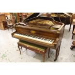 Mahogany cased baby grand piano by Schiedmayer of Stuttgart, together with duet piano stall