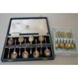 Cased set of eight, London silver Apostle handle coffee spoons by Mappin & Webb, together with set