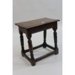 18th Century and later oak joint stool having moulded top above baluster turned supports with