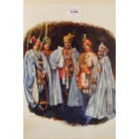 Three large illustrated prints of Indian princes and Royalty by Byam Shaw, in decorative hand washed
