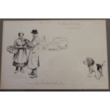 Lionel Edwards, pair of framed ink drawings, ' My Gift a Bundle of Black and Tan ', and study of