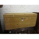19th Century stripped pine dome top trunk, 18ins high x 37ins wide x 18ins deep, together with an
