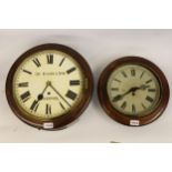 Early 20th Century circular mahogany wall clock, with painted enamel dial, inscribed George Eccles