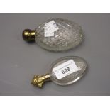 Small antique Continental hobnail cut glass teardrop shaped perfume bottle with silver gilt mount,