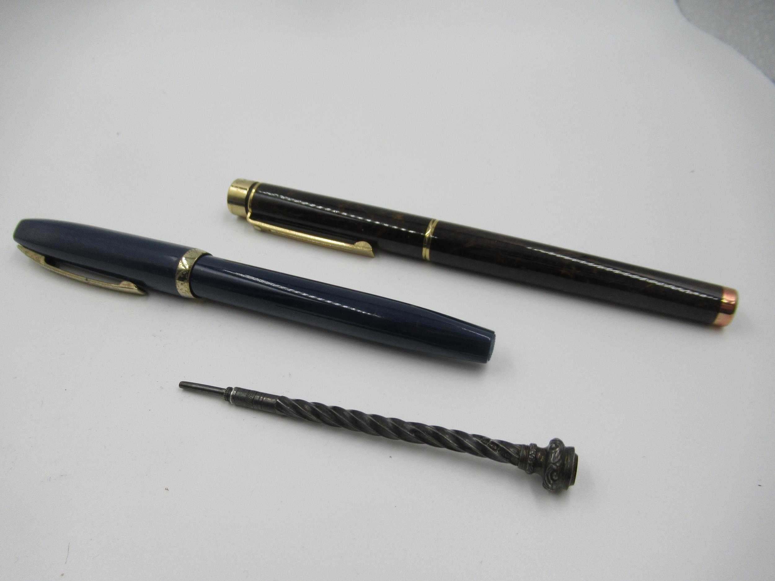 Two Sheaffer fountain pens with 14ct gold nibs, together with a small silver propelling pencil - Image 2 of 2