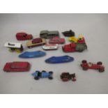 Quantity of unboxed playworn diecast metal model vehicles including two Proteus Bluebird models