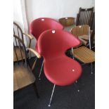 Martin Ballendat for Tonen, an Italian red butterfly back side chair on brushed steel supports,