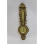 18th / 19th Century French carved giltwood and painted mercury barometer, the painted wooden dial