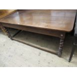 Early 20th Century oak rectangular table having single end drawer with brass swan neck handle,