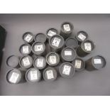 Collection of twenty one various Swarovski crystal figures, in original grey cylindrical boxes All