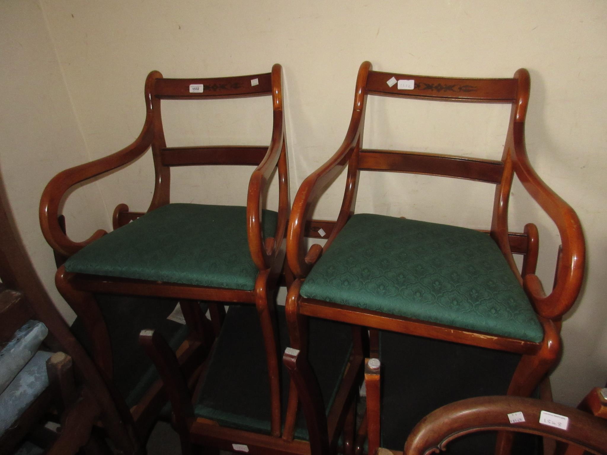 Reproduction yew wood dining room suite comprising: set of eight (six plus two) Regency style dining - Image 3 of 3
