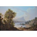 Attributed to Alexander Nasmyth, oil on canvas, extensive landscape with two figures to the