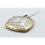 9ct Gold cased crown wind open face dress pocket watch, the silvered dial with Arabic numerals and