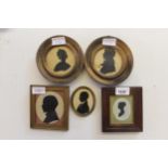 Group of five various small 19th / 20th Century silhouette portrait miniatures