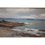 Edward Wesson, oil on board, rocky coastal scene, signed Wesson, 10.5ins x 15.5ins, framed
