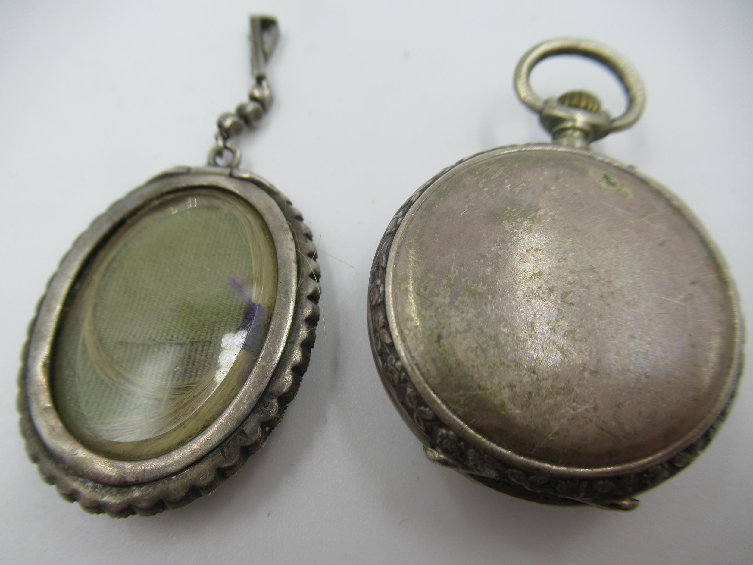 Silver cased Continental fob watch with enamel dial and Roman numerals, a silver ring mounted with - Image 3 of 4