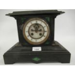 19th Century French black slate and malachite two train mantel clock with visible escapement