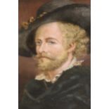 Antique oil on millboard, head and shoulder portrait of a gentleman wearing a black hat, ( Rolf
