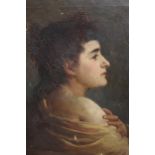 19th Century oil on canvas, head and shoulder portrait of a young lady wearing a shawl, unsigned,