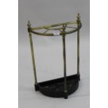 Gilt brass and iron semi circular stickstand together with a small 1930's oak drop-leaf table on