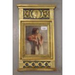 Carved giltwood picture frame of architectural form ( with portrait ), 8ins x 6ins rebate It is a