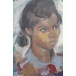 Oil on board, portrait of a continental girl, inscribed verso ' Jos Rovers ', 13.5ins x 9.5ins