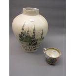 19th Century Prattware mug and a stoneware baluster form jar with handpainted decoration inscribed '