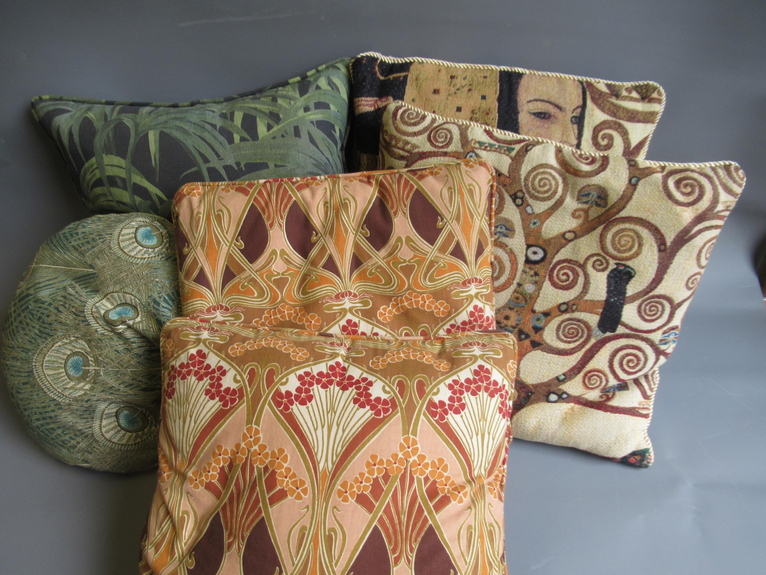 Group of six various cushions, including Hera Klimpt and House of Hackney etc