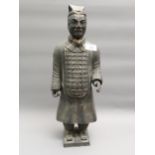 Black patinated Chinese terracotta army figure with detachable head, 19.5in high (chip to neck)