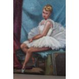Group of three mid 20th Century oil on board, studies of a ballerina and two portraits of ladies,