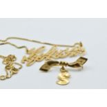 18ct Gold ' Sylvia ' pendant on chain together with an 18ct gold letter 'S' brooch, 7.4g
