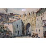 Watercolour, an Italian village scene with figure and horse, signed Visconti, 19ins x 27ins, framed