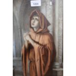 John W. Perrin, watercolour, three quarter length portait of a monk in a church interior, signed,