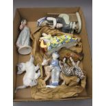 Box containing a quantity of six figurines, including Lladro, Royal Doulton, etc (at fault)