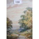 L. Lewis, watercolour figures on a lane with sheep grazing, signed 10ins x 6ins and an early 20th